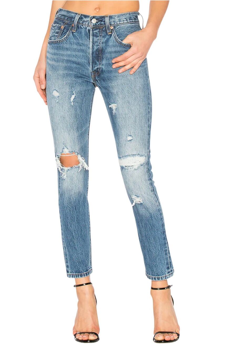 Levi's Pacific Ocean Blue Distressed High Rise 501 Skinny Jeans